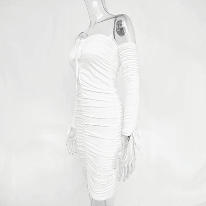 Arctic Cat Frauen Herbst Winter Verband Kleid Frauen 2022 Sexy Off Schulter Lange Hülse Dünne Elastische Bodycon Party Kleider Vestidos