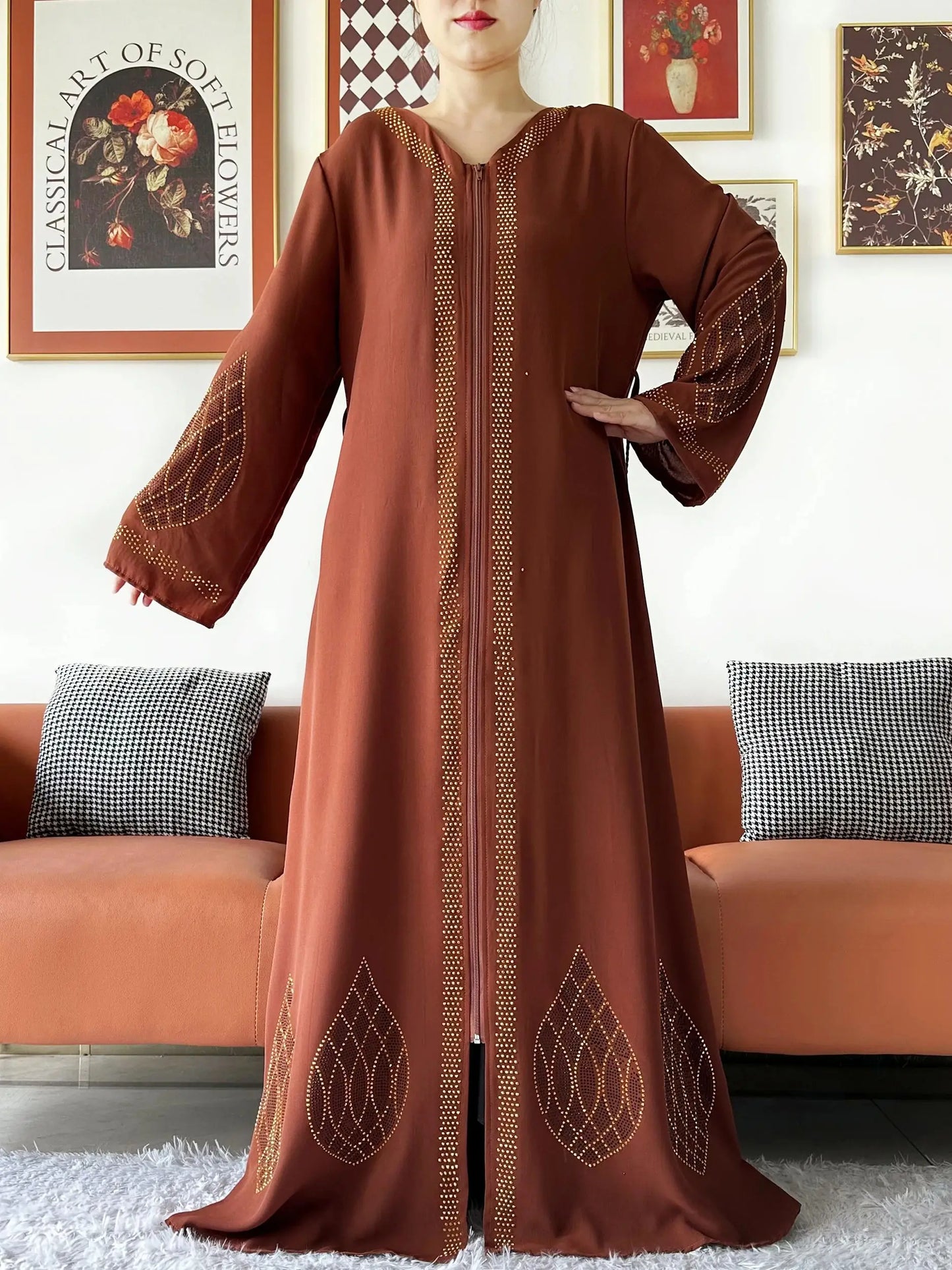 Elegant Women's Party Dress Chiffon Loose Open Zipper Abaya Muslim Islamic Clothing Cardigan Style for Special Occasions