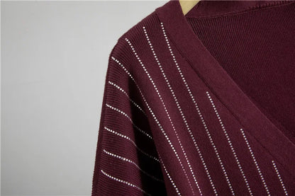 Women Knit 2 Piece Set Cardigan Set Sweater Muslim Short Sleeve Long DressEnsemble Knitwear Suit Modest Autumn Winter Outfits.