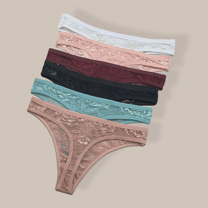 Moonflame 5Pcs Lace Cotton Thongs Underwear Lingerie For Women T-back Ladies Transparent G-string Girls Panties.