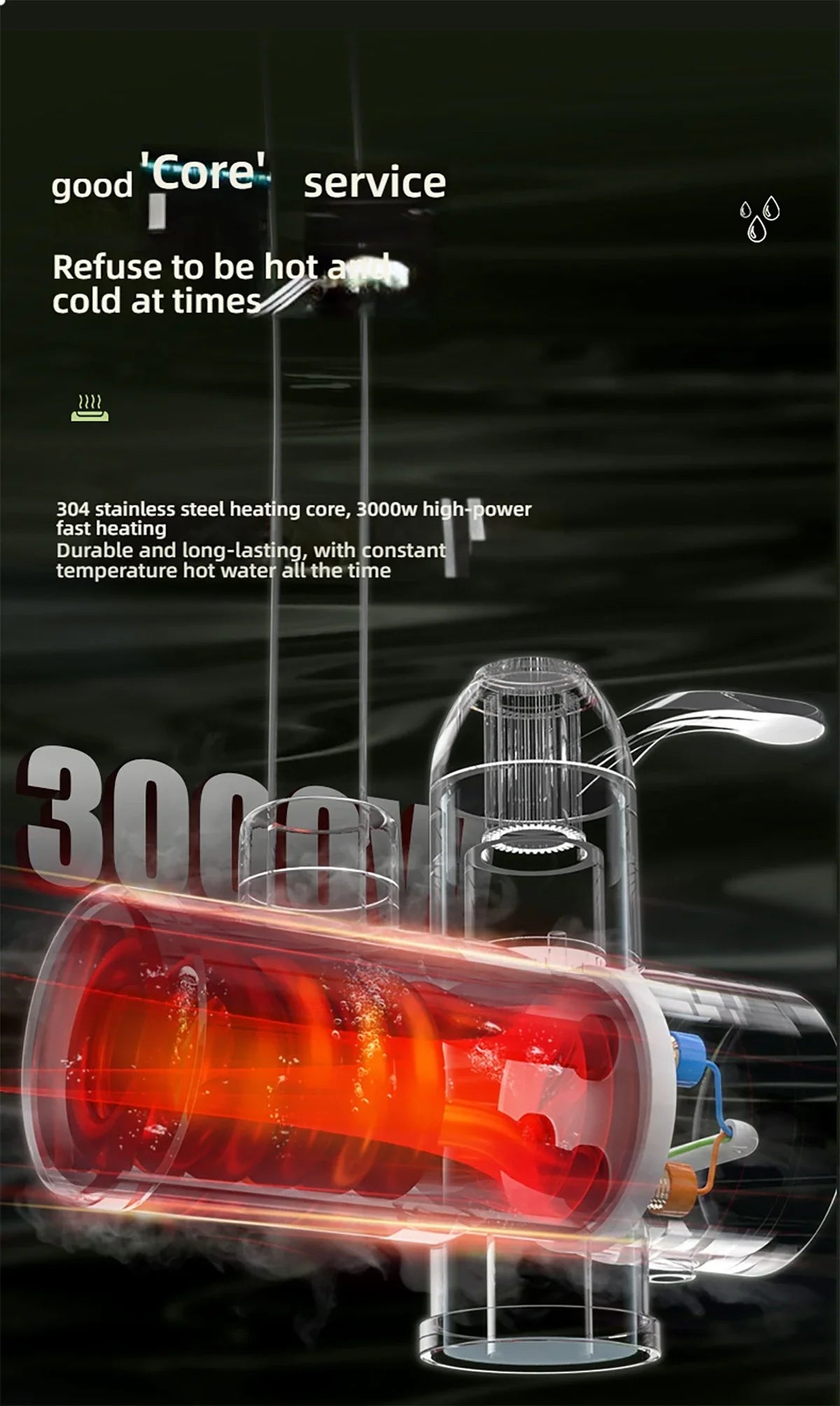 Electric Hot Cold Mixer Tap 3000W Instant Heating Faucet 360 Degree Rotation Fast Heating Tap Digital Kitchen Bathroom Supplies