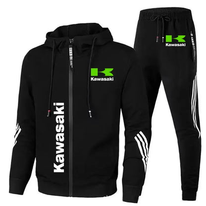 Kawasaki Motorcycle Racing Team Men Hoodie Pant Sets Spring Autumn Casual Male Zipper Sweatshirt Pants Suit 2024 Sport Coat Set.