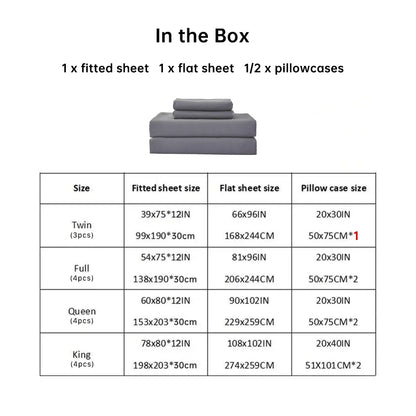 3/4pcs Solid Beding Set, Waterproof Fitted sheet & Bed Sheet & Pillowcases Soft, Queen, KIng, Full, Twin Size, White and Gray.
