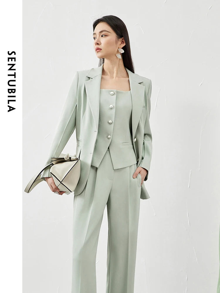 SENTUBILA 3 Piece Blazer Pant Suit Sets Women 2025 Autumn Suit Jacket Waistcoat Dress Pant Office Outfit Matching Set 141Z53565.