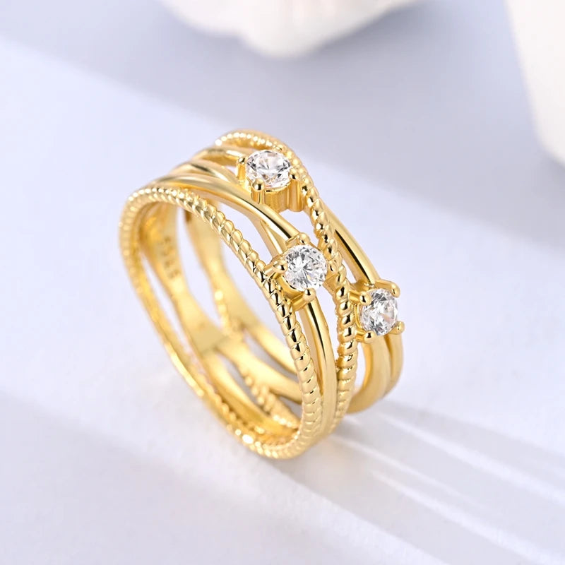 925 Sterling Silver Rings Gold Color Sparking Popular LOVE Wedding Ring Certified Women Engagement Jewelry Anniversary Gifts.