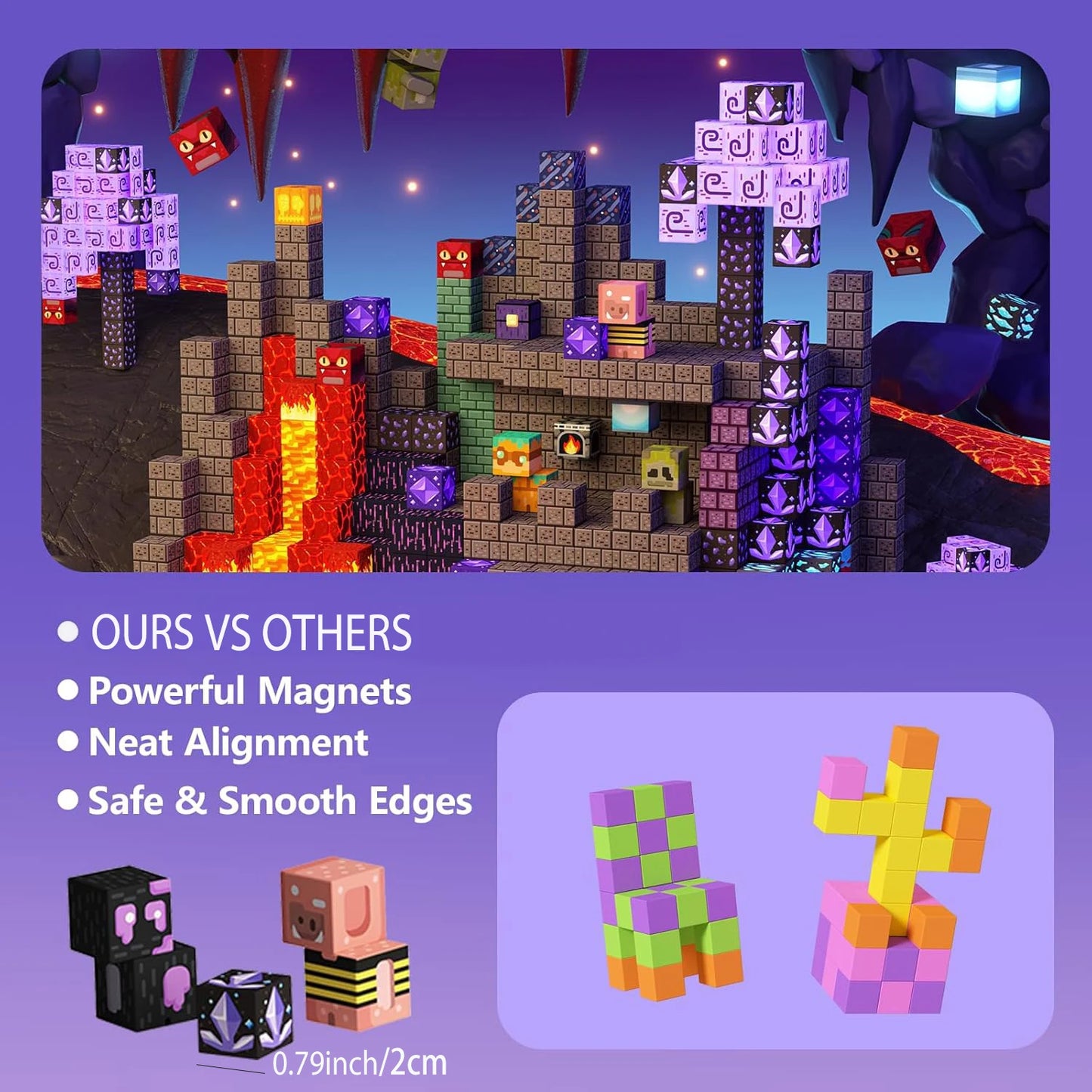 100PCS Magnetic Blocks Building Toys Cave World Magnet Construction Set STEM Educational Sensory Christmas Gift For Kids.