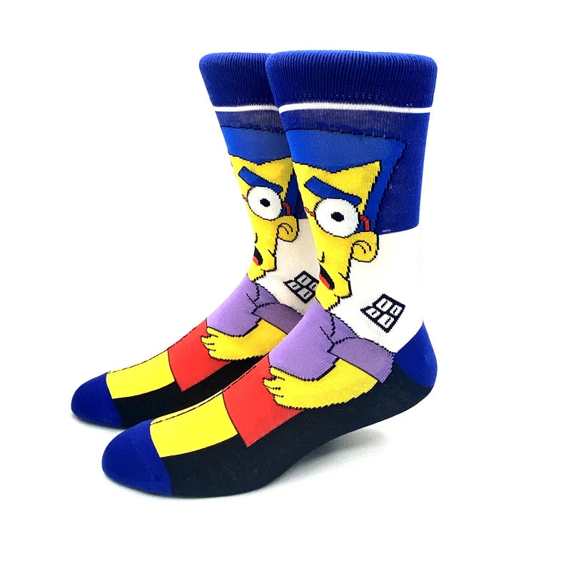 New 1 Pair The Simpsons Harajuku Women Men Socks Cartoon Personality Skateboard Socks Anime Middle Tube Cotton Unisex Socks.