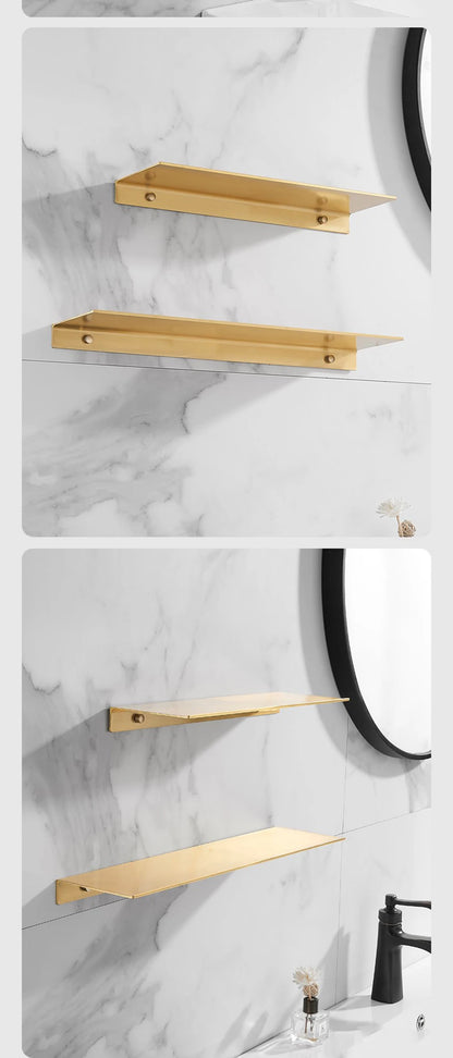 20/30/40/50CM Gebürstet Gold Wand Regal Badezimmer Lagerung Rack Küche Wand Regal Badezimmer Dusche Regale Hause Zubehör