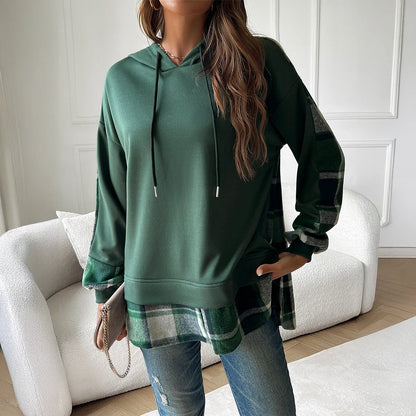 Women's Hoodie For Autumn And Winter 2025; Color-blocked Casual Pseudo Two-piece Raglan Long-sleeved Sweat For Women
