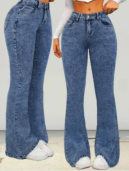 Women's Fashion Slim Fit Casual Micro Flared Jeans High Waist Bootcut Denim Pants Mid Rise Wide Leg Trousers.