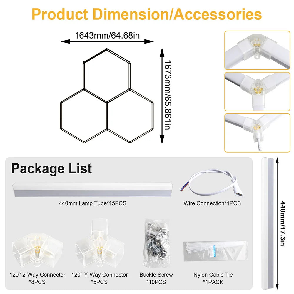 High brightness honeycomb hexagonal garage LED light 6500K suitable for garages, 4S workshops, car beauty shops, gyms.