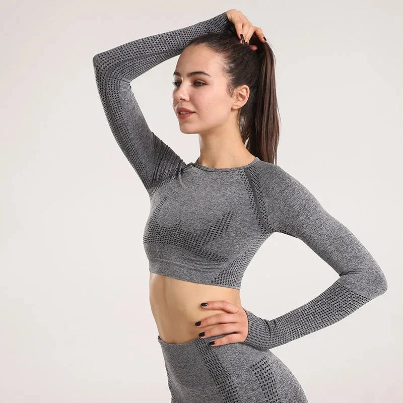 Sexy Seamless Knitted Yoga Sportswear Set Women's Quick Dry Tight Fitness Clothes Set Comfortable High-End Sensation