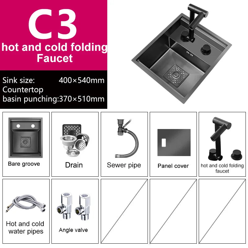 Stainless Steel Kitchen Sink Concealed Mini Single Sink Apartment Bar Multifunctional Hand Wash Fruit and Vegetable Basin