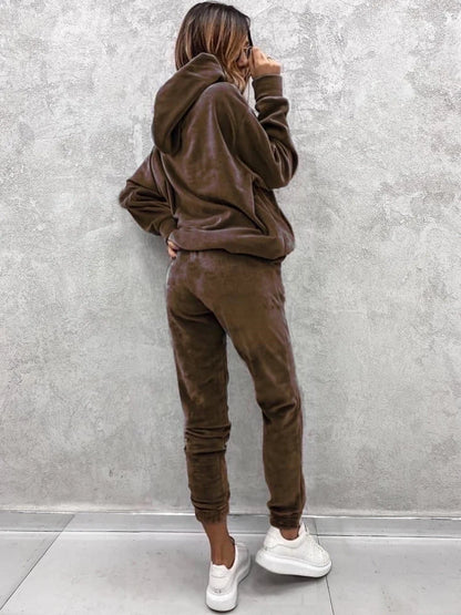 Autumn Winter Velvet Tracksuit Set Elegant Soft Pocket Pullover Top Female Loose Sweatsuit Pants Suit 2024 Two Piece Set Outfits.