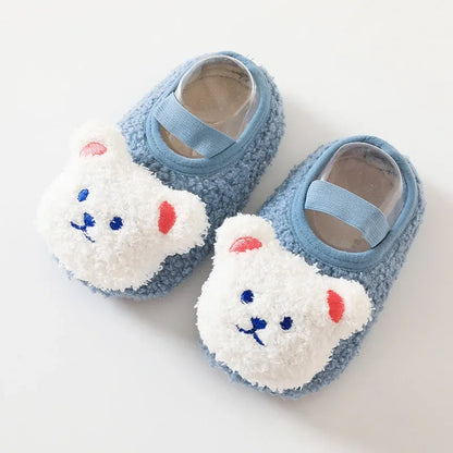 Warm Newborn First Walker for Boy Girl Cartoon Animal Bear Indoor Non-slip Floor Shoes Winter Fury Plush Floor Shoes