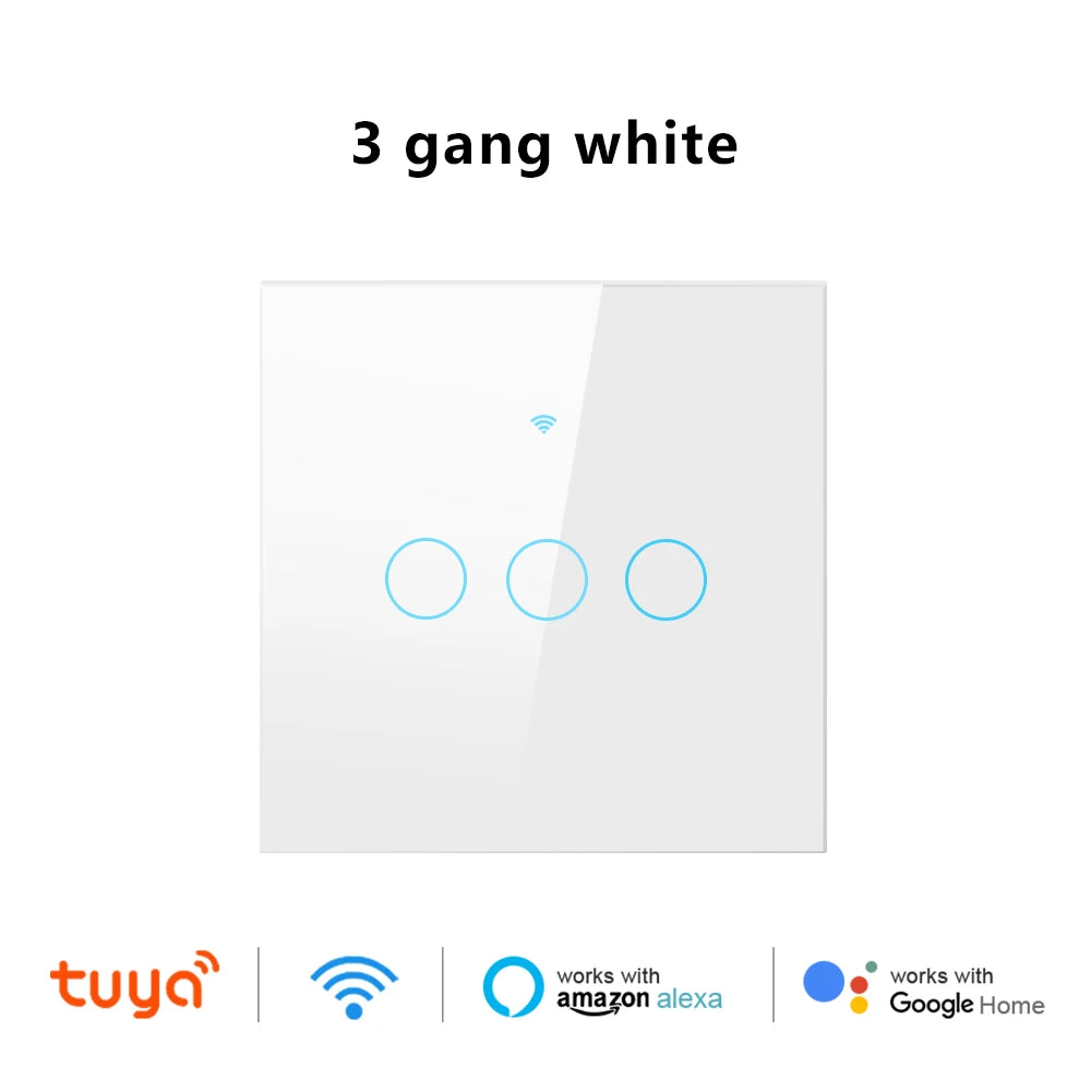 Tuya Wifi Smart Touch Licht EU Schalter Drahtlose Fernbedienung LED Licht Schalter Kein Neutralleiter Erforderlich 1-4 Gang Alexa Google Hause
