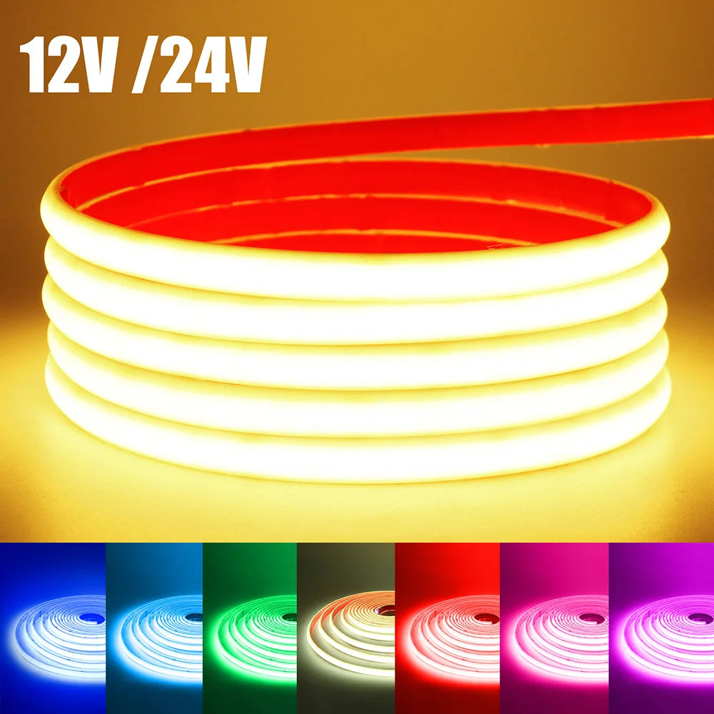 IP68 Waterproof COB LED Neon Strip Light 5m 10m 15m 20m 0.5m 12V 24V 320LED Flexible Tape Silicone Tube Lamp Liner Lighting RA90.