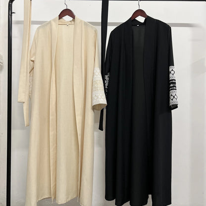 Ramadan Eid Black Open Kimono Abaya with Sashes Damen Dubai Islam Muslim Dress Kaftan Prayer Clothes Women Kebaya Robe Femme.