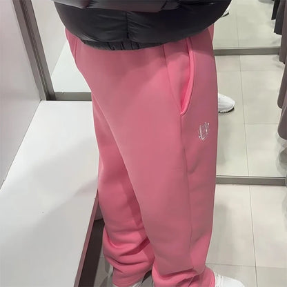 Streetwear Hoodie Sets Mens Y2K Straight Sweatpants Fashion Embroidery Logo Suits Casual High Street Couple Training Suit.