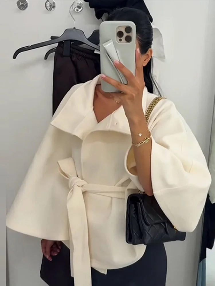 Mode Stehen Kragen Frauen Mantel mit Gürtel Casual Langarm Weibliche Lose Jacken Elegante Herbst Neue Feste Dame Oberbekleidung Straße.