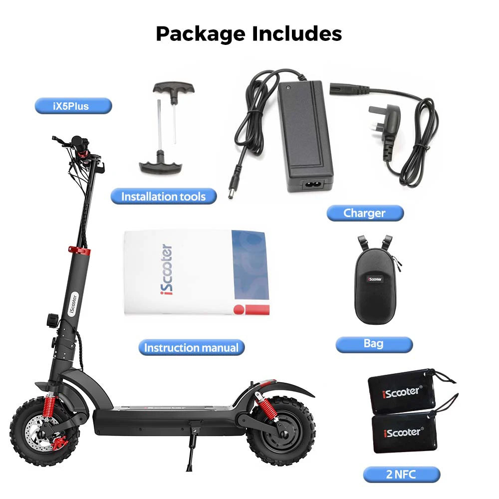 iScooter iX5Plus Foldable Adult Electric Scooter E-Scooter, 45KM/H Electric Kick Scooter, 1000W Skateboards 48V 17.5Ah Kickboard
