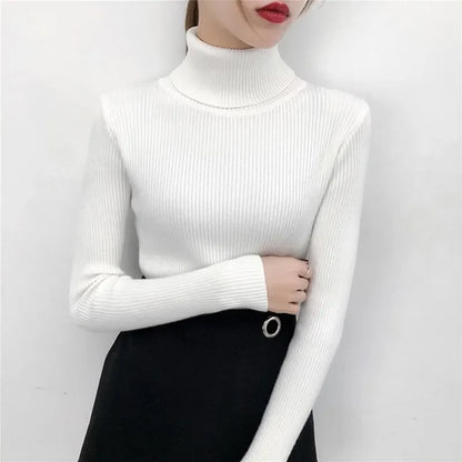 Frauen Pullover Pullover Winter Gestrickte Rollkragen Langarm Schlank Jumper Tops 2024 Damen Casual Shirts Weiche Warme Y2K Kleidung.