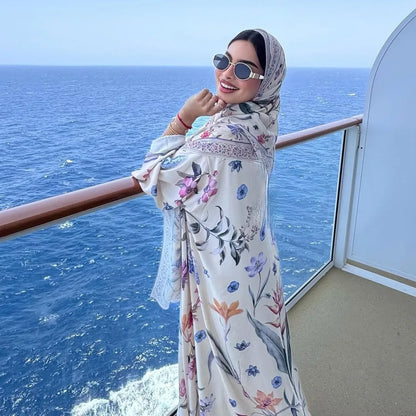 Eid Frauen Abaya Blume Drucken Offene Strickjacke Schal Party Kleid Muslimischen Langarm Jalabiya Ramadan Abayas Kaftan Arabischen Lange Robe.