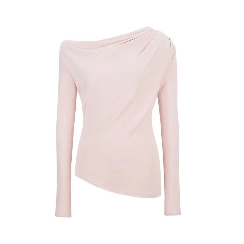 Slim Fit Long Sleeve T-Shirt Shoulder Bared One Shoulder Style Casual Streetwear for Young Women Fashionable And Stylish