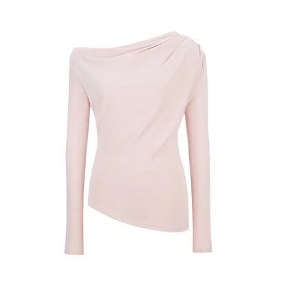 Slim Fit Long Sleeve T-Shirt Shoulder Bared One Shoulder Style Casual Streetwear for Young Women Fashionable And Stylish
