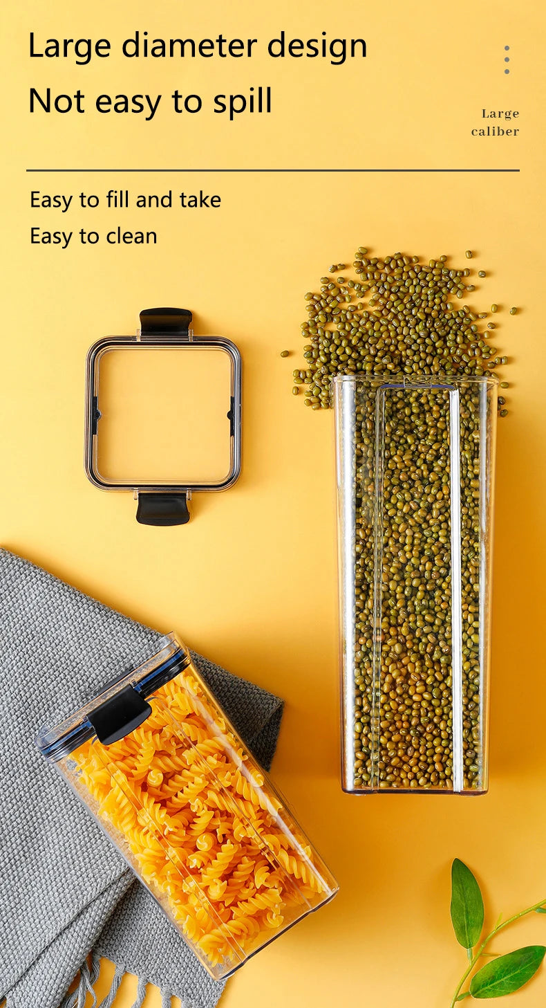 Dry Food Storage Box Food Containers Transparent Stackable Kitchen Spaghetti Noodles Sealed Tank Cans Organizers Bottles.