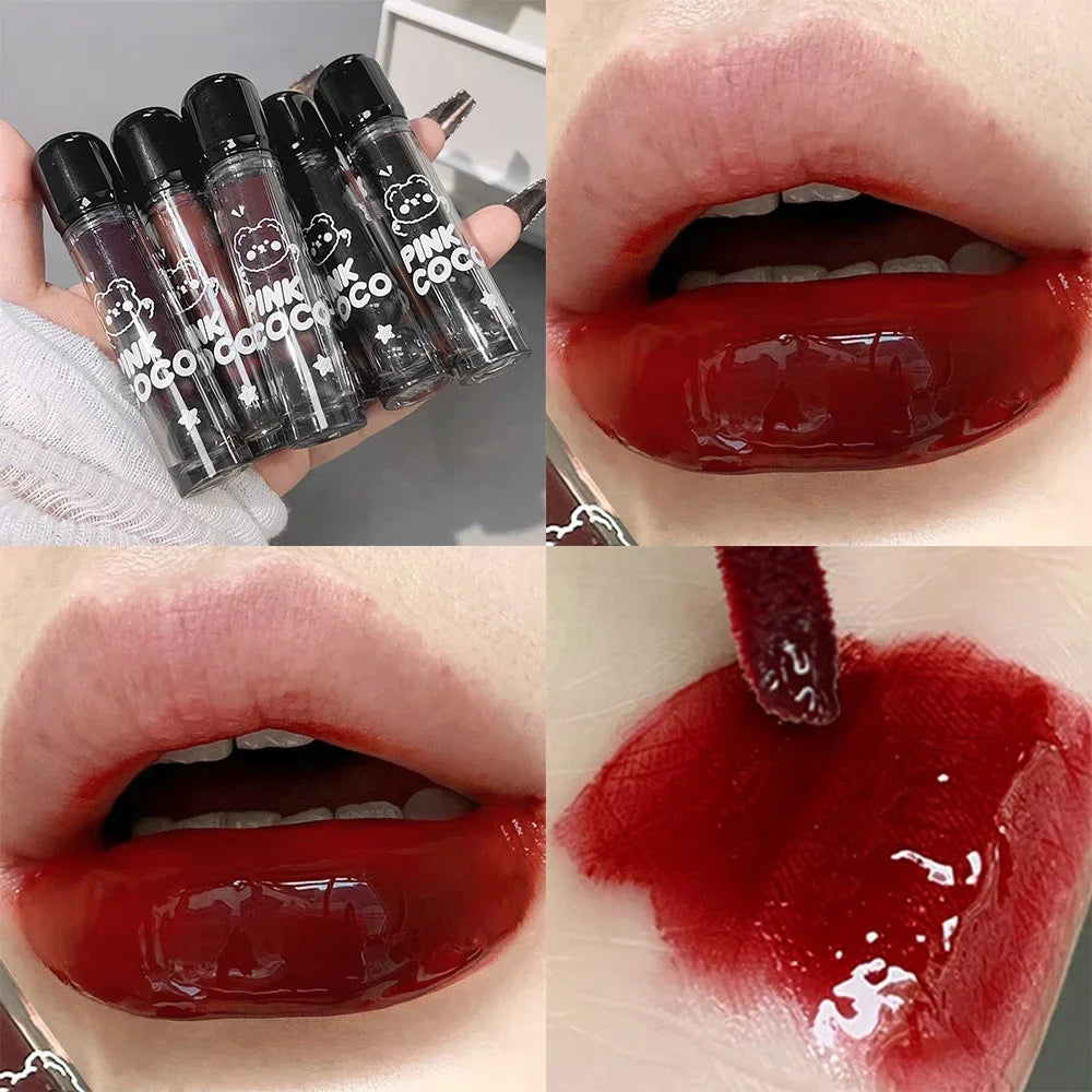Dark Black Mirror Water Lip Gloss Moisturizing Juice Glass Tea Brown Red Lipsticks Lasting Non-stick Cup Korean Makeup Cosmetics
