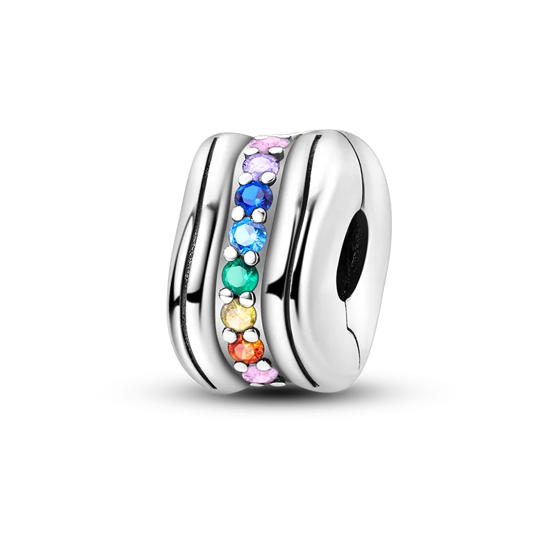 Silver Clasp 925 Sterling Silver CZ pave Clip Charms Daisy Beads Stopper Safety Chain fit Original Bangle Bracelet Jewelry Clip