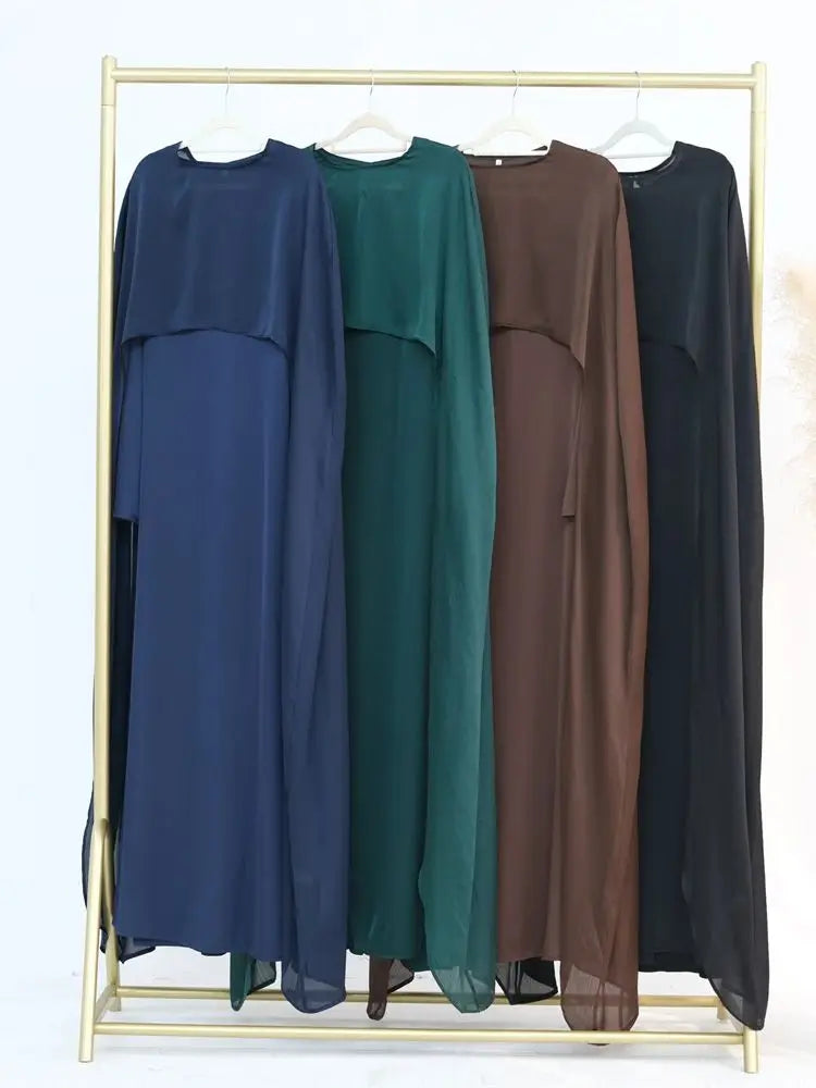 Ramadan Satin 2 Piece Abaya Modest Muslim Sets Kebaya African Dresses For Women Robe Femme Musulmane Caftan Marocain Vestidos.