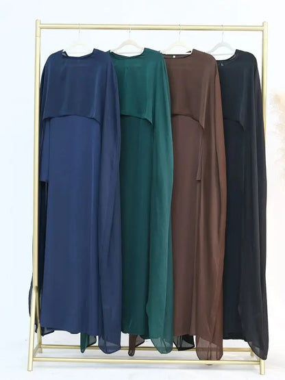 Ramadan Satin 2 Piece Abaya Modest Muslim Sets Kebaya African Dresses For Women Robe Femme Musulmane Caftan Marocain Vestidos.