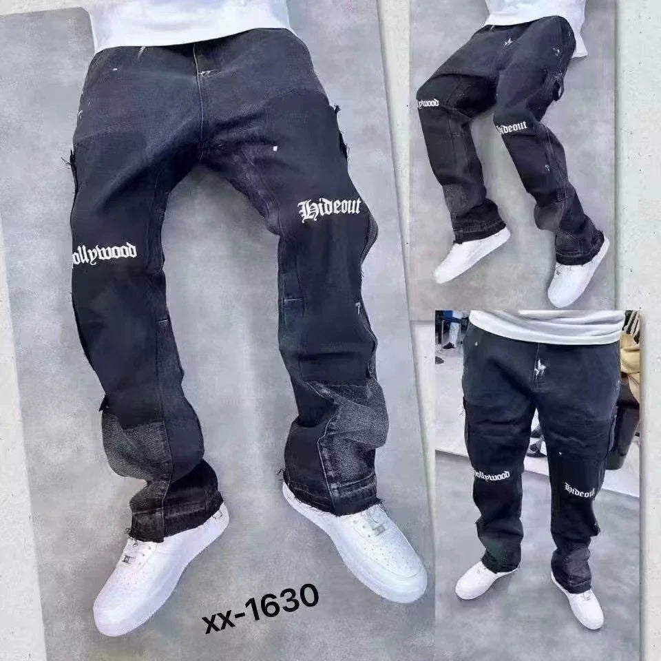 2025 Vintage Men's Jeans Distressed Vibe Bell Bottoms Clean Fit Woodworking Workwear Denim Pants For Outdoor Trade.