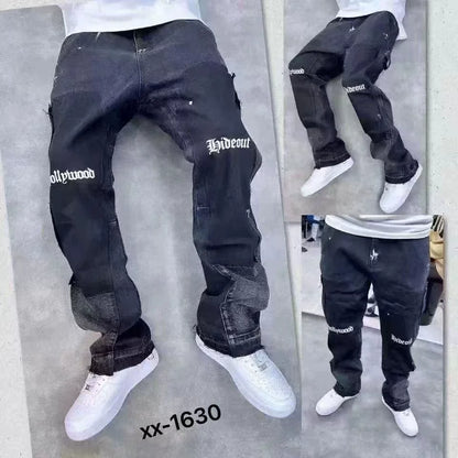 2025 Vintage Men's Jeans Distressed Vibe Bell Bottoms Clean Fit Woodworking Workwear Denim Pants For Outdoor Trade.