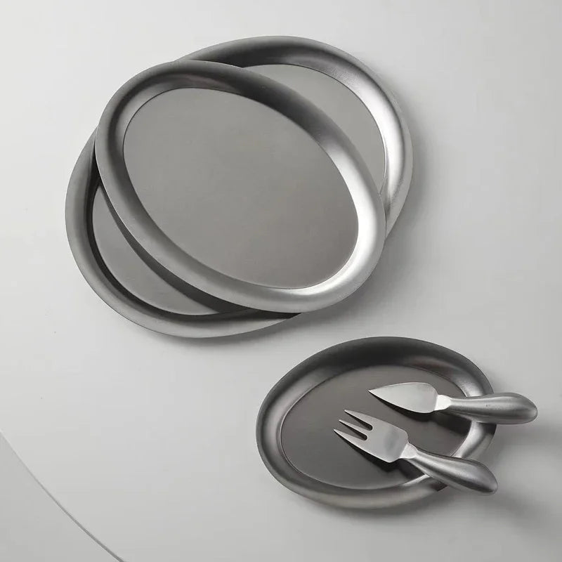 Multi-Size Stainless Steel Oval Dish Plates Household Food Dinner Steamed Shallow Plate Kitchen Tableware.