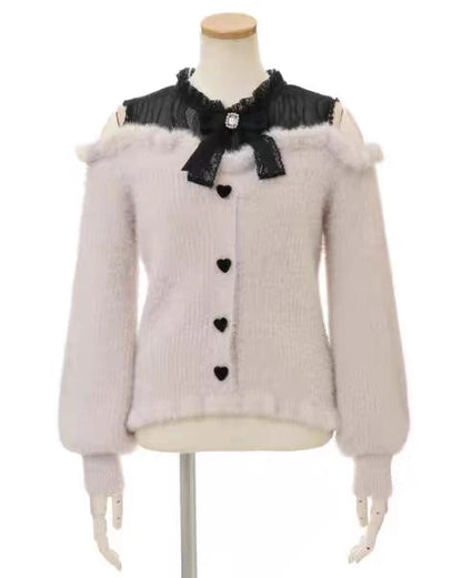 Liz-Pullover, japanische Massenproduktion, Herbst- und Winterwolle, schulterfrei, Spitze, schmaler kurzer Pullover, weicher, pelziger Strickpullover.