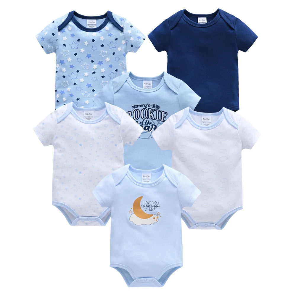 Kavkas 3-teiliger Baby-Body für Jungen und Mädchen, 0–12 Monate, kurzärmelig, Sommer-Baumwollkleidung, Cartoon-Druck, Säuglingskleidung.