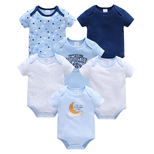 Kavkas 3-teiliger Baby-Body für Jungen und Mädchen, 0–12 Monate, kurzärmelig, Sommer-Baumwollkleidung, Cartoon-Druck, Säuglingskleidung.