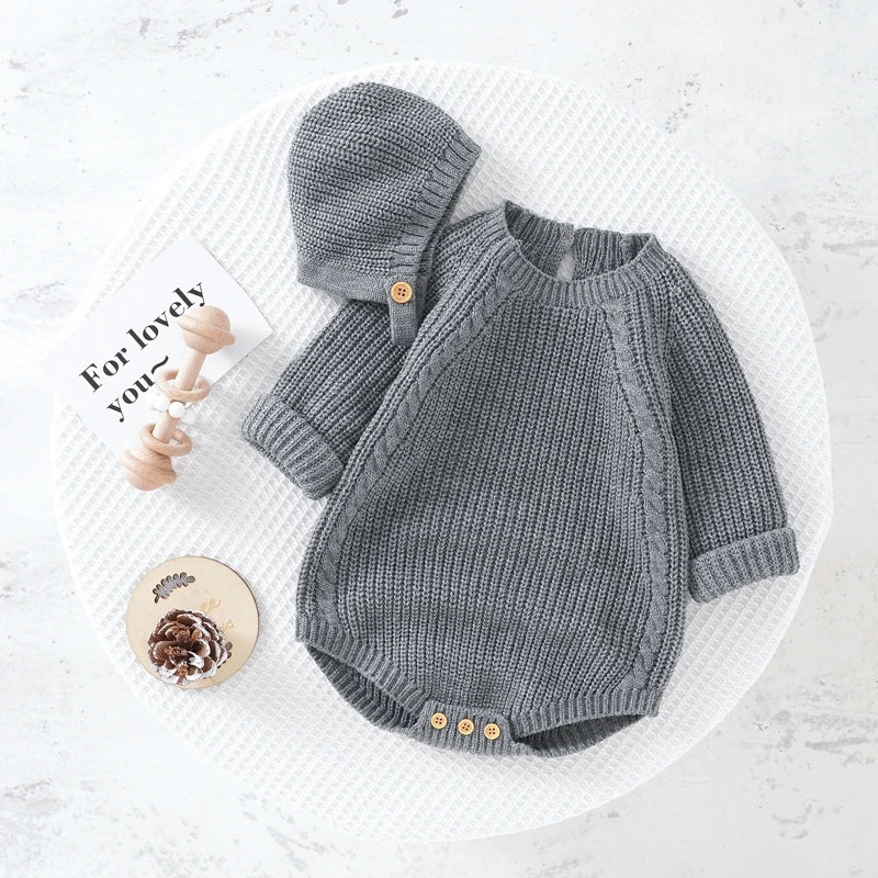 Neugeborenen Baby Mädchen Boy Knit Pullover Strampler Crewneck Sweatshirt Langarm Warme Bodys Tops Mit Hüte Herbst Winter Kleidung.