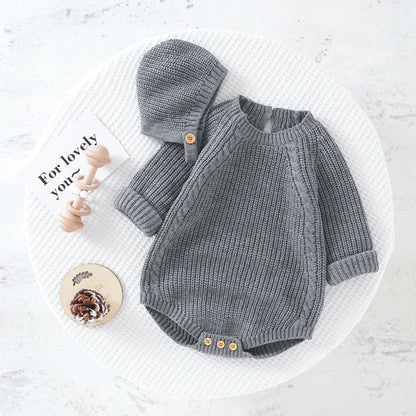 Neugeborenen Baby Mädchen Boy Knit Pullover Strampler Crewneck Sweatshirt Langarm Warme Bodys Tops Mit Hüte Herbst Winter Kleidung.