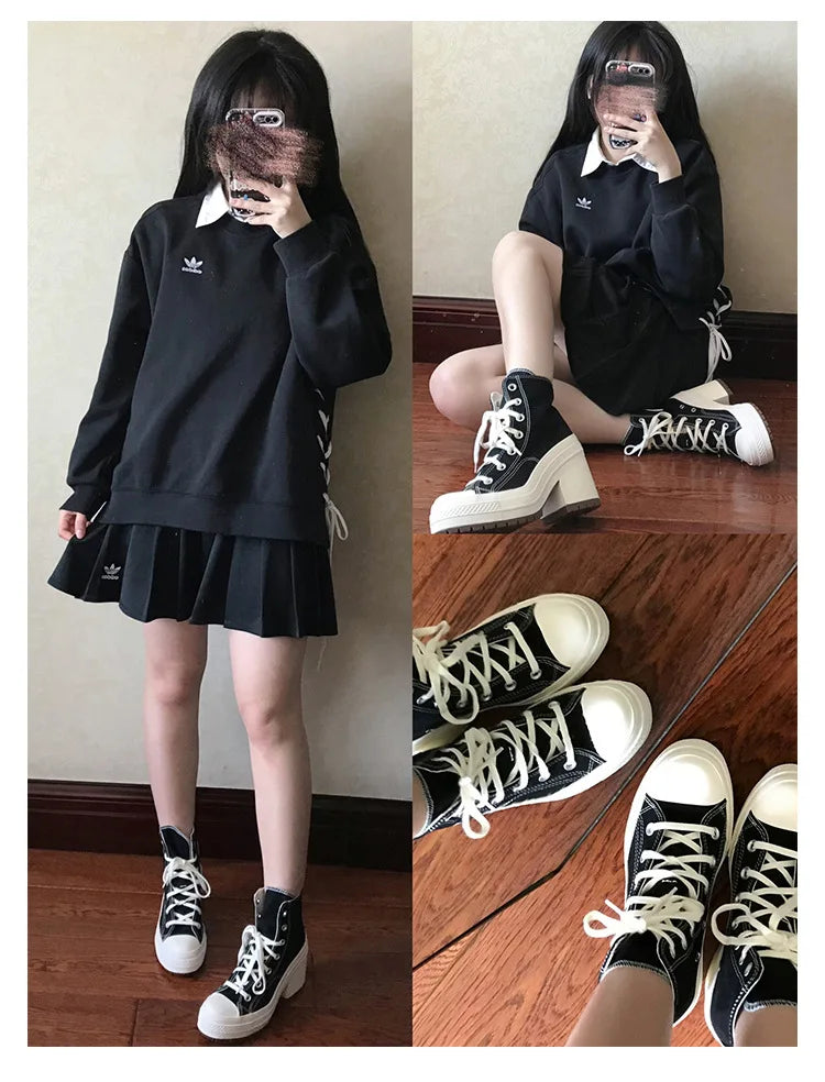 Women Platform Sneakers Canvas Shoes Personalized Luxry Heels Skateboard Lace Up Casual Fashion Outdoor Sneakers.