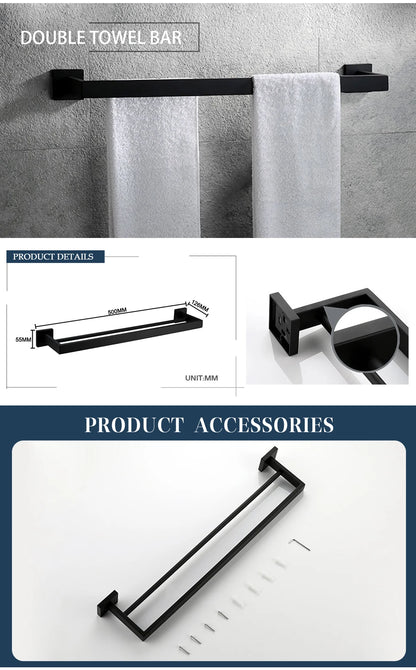Schwarz Bad zubehör Edelstahl Set Wandre gal Handtuch halter Handtuch halter Taschentuch halter Kleider haken Toiletten bürste Anhänger