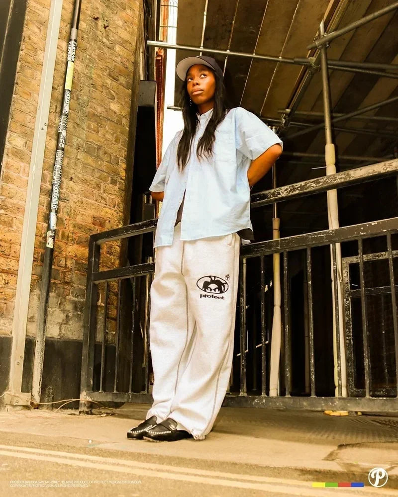 Streetwear PROTECT Mode Brief Stickerei Lose Jogginghose männer Und frauen Y2K Harajuku Hip-Hop Gothic Casual Joker Hosen