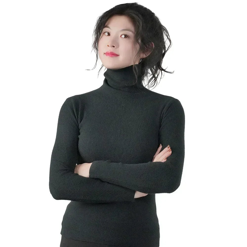 Frauen Pullover Winter Warm Hohe Kragen Strickwaren Langarm Schlank Jumper Frau Thermische Tops Kleidung Pullover Rollkragen Pullover