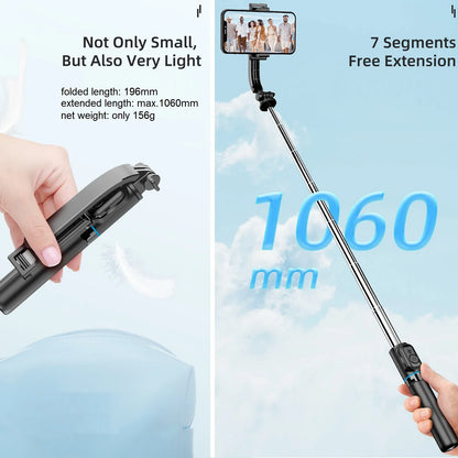 Wireless Selfie Stick Tripod Stand with Bluetooth Remote 42" Extendable Phone Tripod for iPhone Samsung Huawei Video Recording.