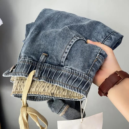 Spring Summer Trendy Men's Jeans Elastic Waist Slimming Harem Pants Smooths Your Silhouette Waist Slim Fit Denim Trousers.