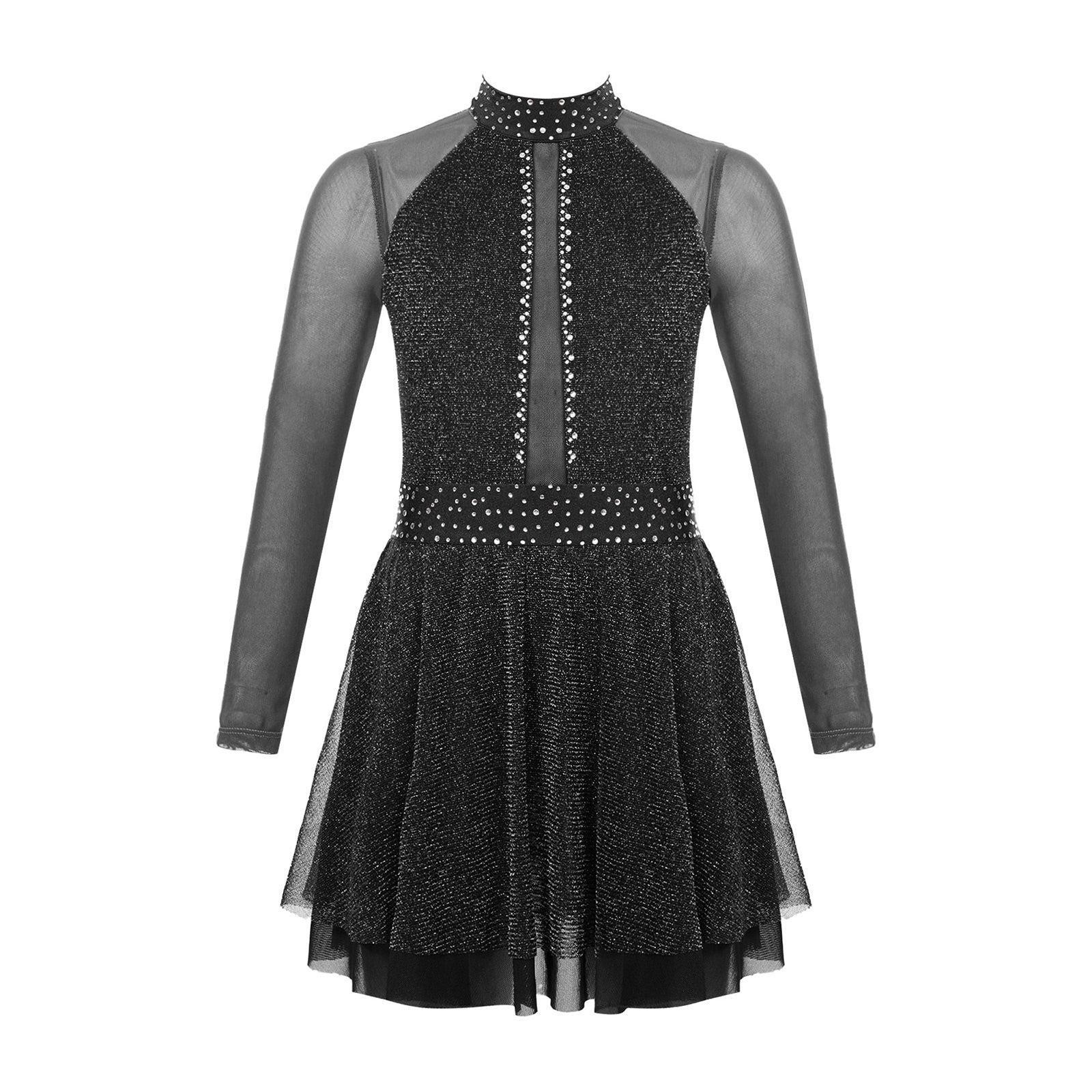 Kinder Mädchen Eiskunstlauf Kostüm Ballett lyrische Tanz gymnastik Trikot Kleid Langarm glänzend Mesh Performance Dance wear.