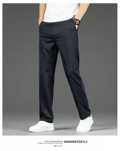 Thin Men Bamboo Summer Pants Casual High Quality Business Classic Fashion Stretch Slim Formal Straight Trousers Black Gray Khaki